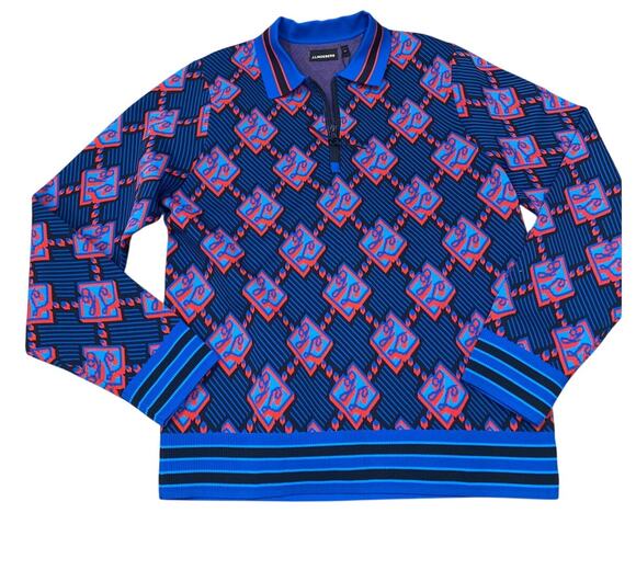 J.Lindeberg Other - J. Lindeberg Men's Rami Jaquard Polo, Long Sleeve, Medium, Lapis Blue, NWT